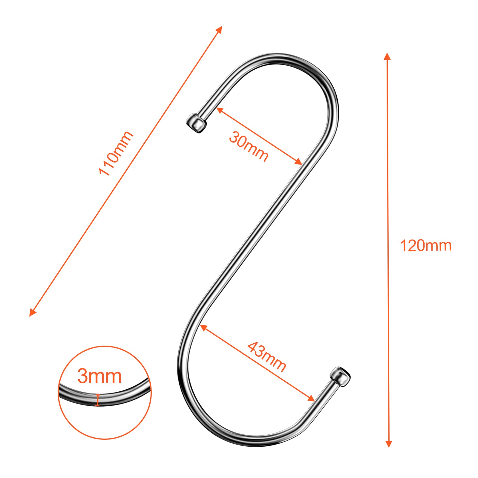 Firschoie 10 Pezzi Ganci a S Cucina in Acciaio Inox, in metallo resistente doppio gancio per appendere tazze, pentole e ciotole, Adatto per soggiorno, bagno, giardino