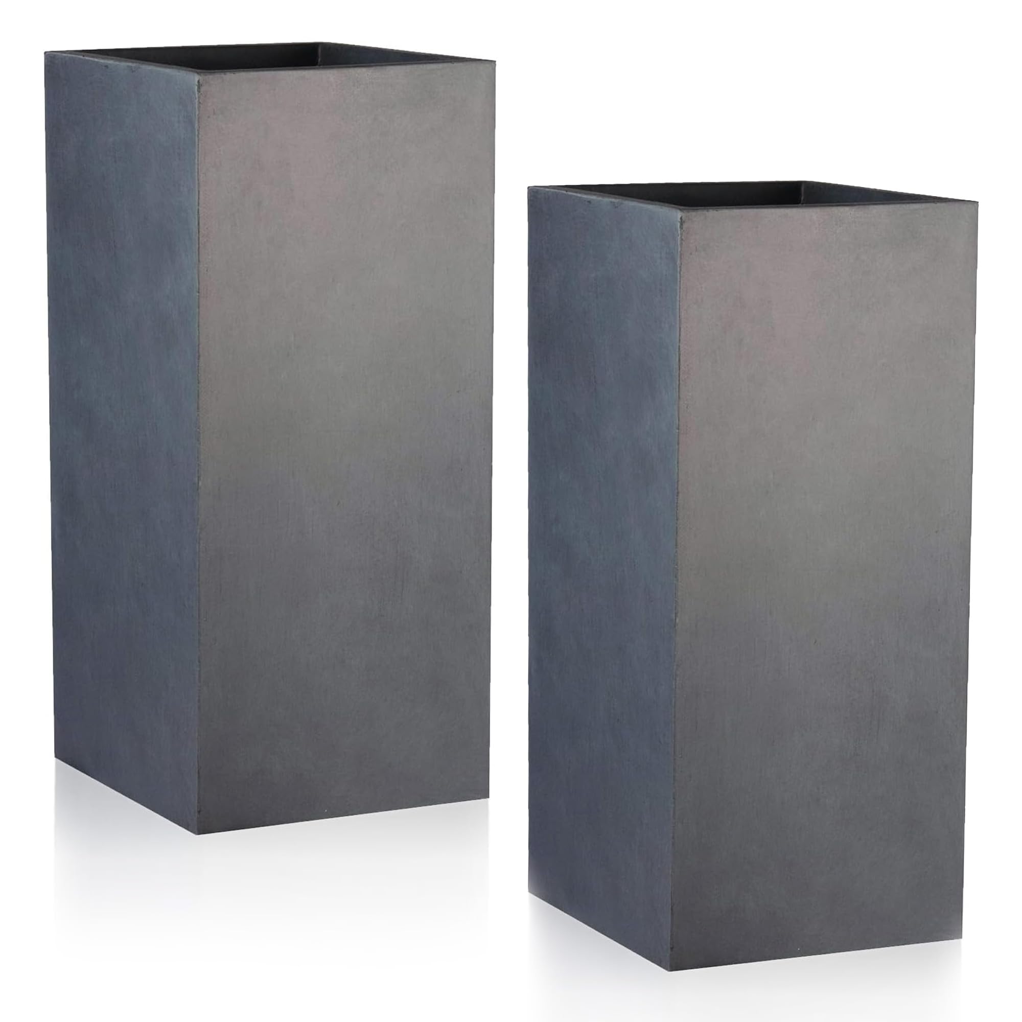 IDEALIST Set of 2 x 60cm Tall Garden Planters with Drainage Holes | Dark Grey Reinforced Stone Tall Planter L27 W27 H60 cm, 44 litres