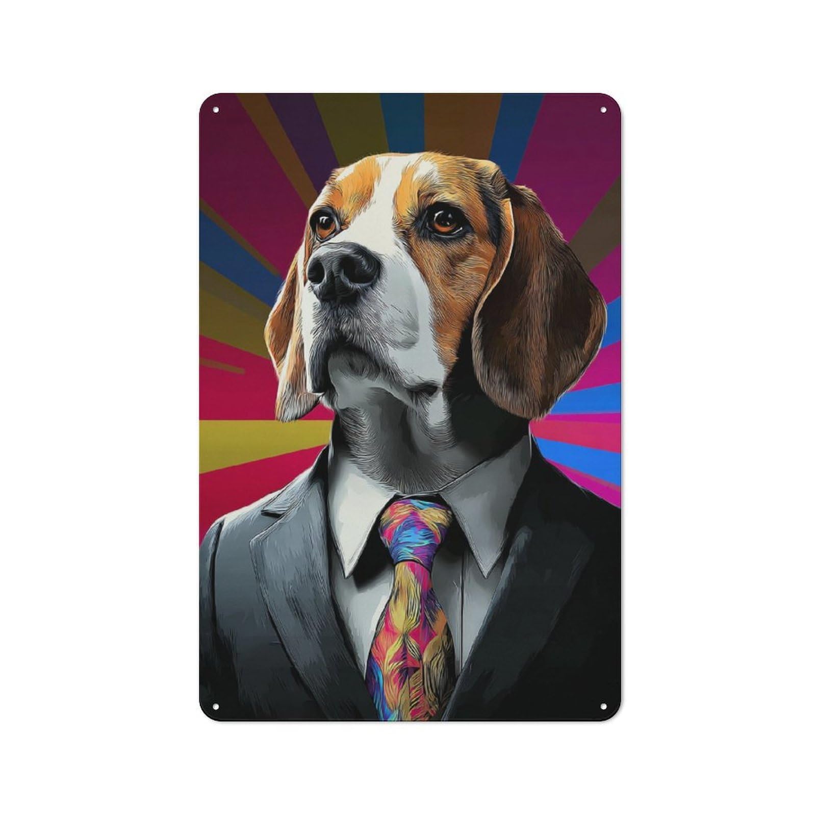 Junmoney Stylish Beagle In Suit Art Print -4 Vintage Metal Plaque 30X20cm For Living Room Or Hallway, A Christmas Gift For People Styling Living Room And Hallway