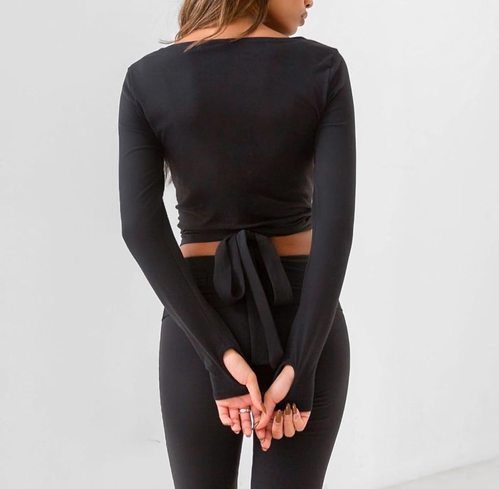 Amazon.com: Womens Wrap Top Cross Tie Front Workout Long Sleeve