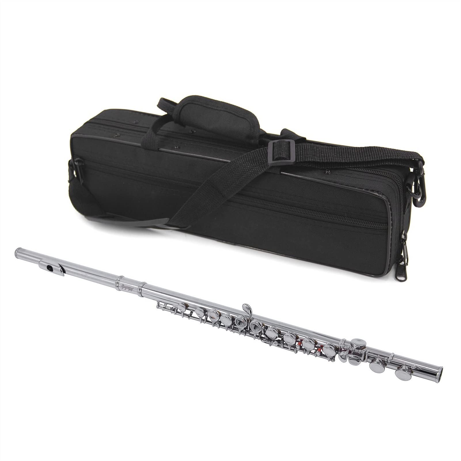 ZUZU Agujero Cerrado Flauta C 16 Llaves Instrumento De Viento Niquelado Cuproníquel con Estuche De Transporte Paño De Limpieza Guantes Mini Destornillador Kit Flauta