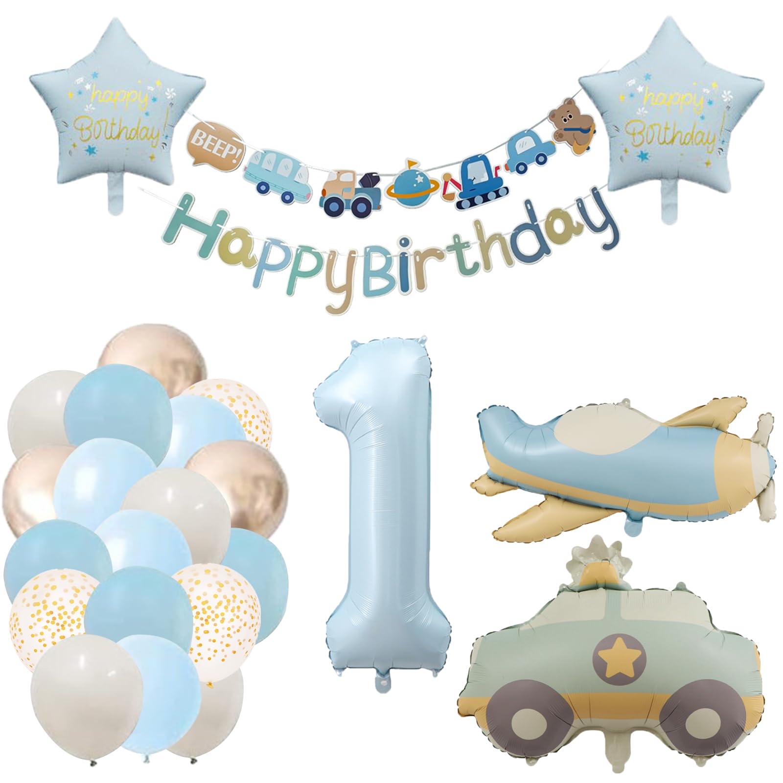 First Birthday Boy Tractor Decoration, Birthday Decoration 1 Year Girl, Balloon 1 Year Party Pastel Blue Balloon,Number 1,Party Decoration โ image 1