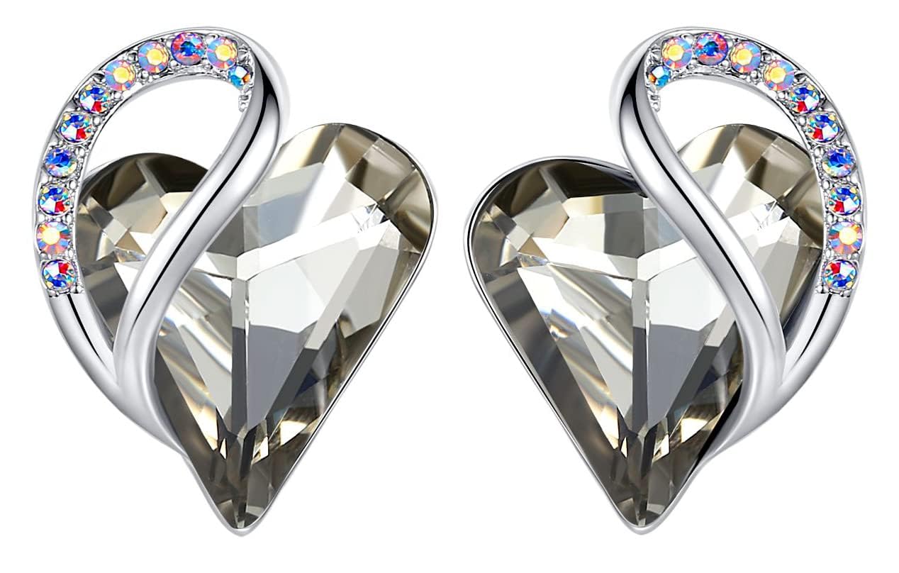 Earrings for Women, Mothers Day Gift for Mom, Heart Birthstone Crystal Stud Earring, Silver Plated Birthday Jewelry