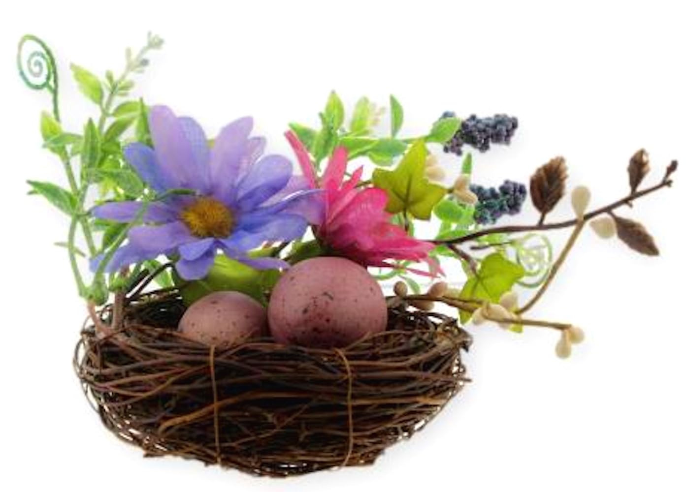 The Bridge Collection 4" Floral and Eggs Bird Nest - Floral Decorations - Decorative Bird Nest with Flowers - Floral Home Decor