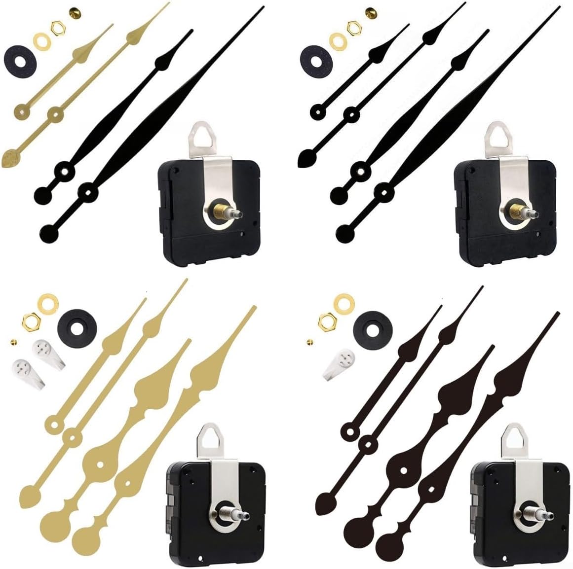 High Torque Quartz Clock Movement Kit with 28mm Long Shaft, 154mm/127mm Hour Hand & 208mm/160mm Minute Hand DIY Wall Clock Repair – Compatible with 45–50cm Panels, 8–12mm Thickness(Gold B)