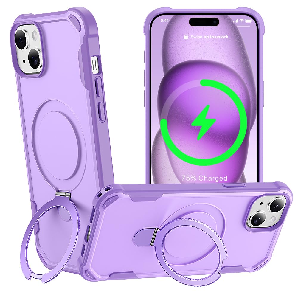 Designed for iPhone 15 Case with Magnetic Stand Military Drop Protection Compatible with Magnet Shockproof 15 Phone Case