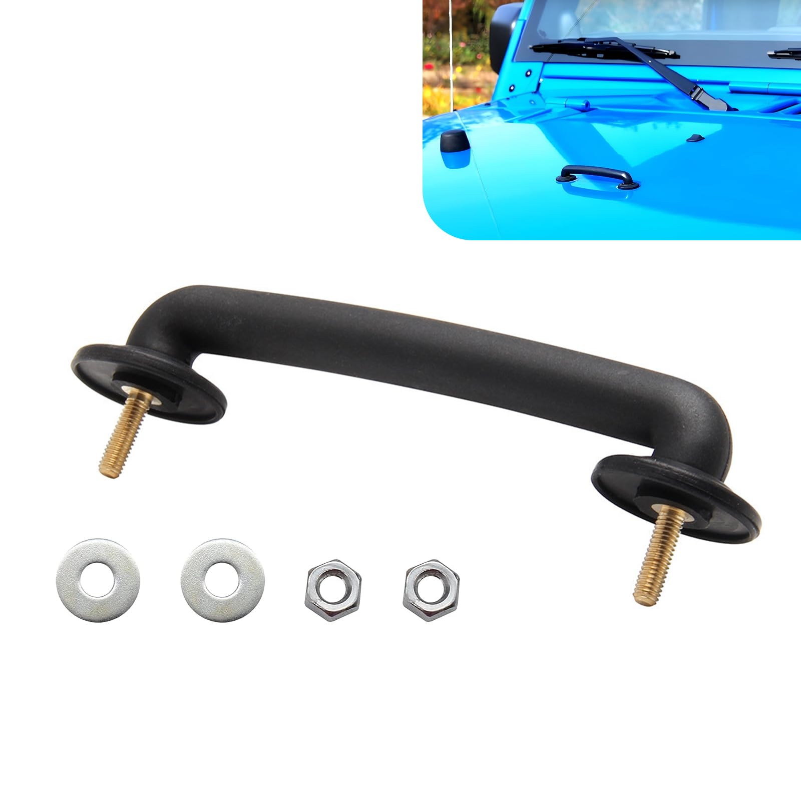 1 PC Car Windshield Fixing Bracket, ABS Hood Handle with Washer Mounting Nut, Replace OEM #55176422 Accessories, Compatible with 1997-2006 Jeep Wrangler TJ, 2007-2018 Wrangler JK (Black)