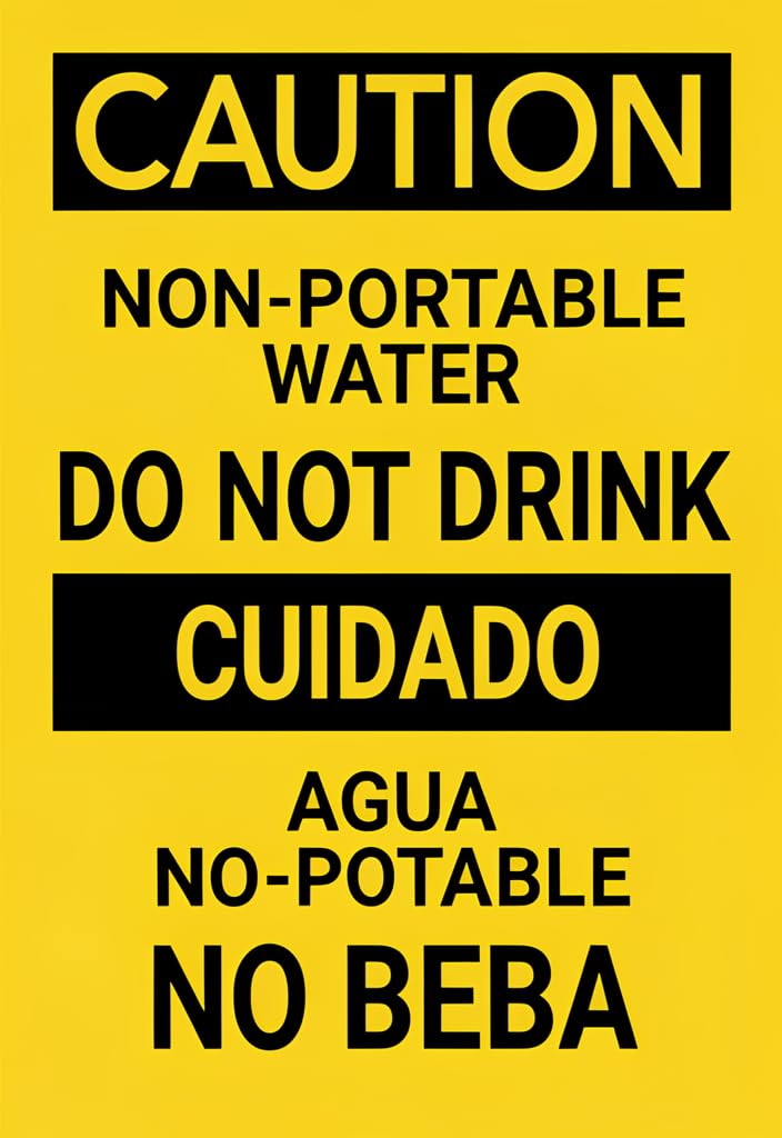 peiyeety Caution Non‑Potable Water DoDrink Tin Sign 12x8 Inch, Bilingual English Spanish Warning Metal Plaque, Yellow/Black Safety Notice Wall Decor for Utility Rooms, Shops & Worksites