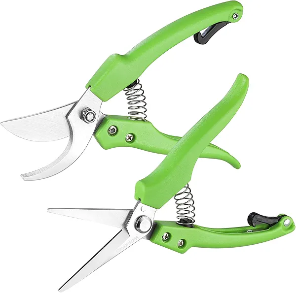 WORKPRO Garden Clippers, 2 Pcs Flower Scissors Include 8" Bypass Pruner and 8.5'' Straight Blade Shear, Professional Pruning Shears Kit for Cutting Flowers, Trimming Plants, Fruits Picking