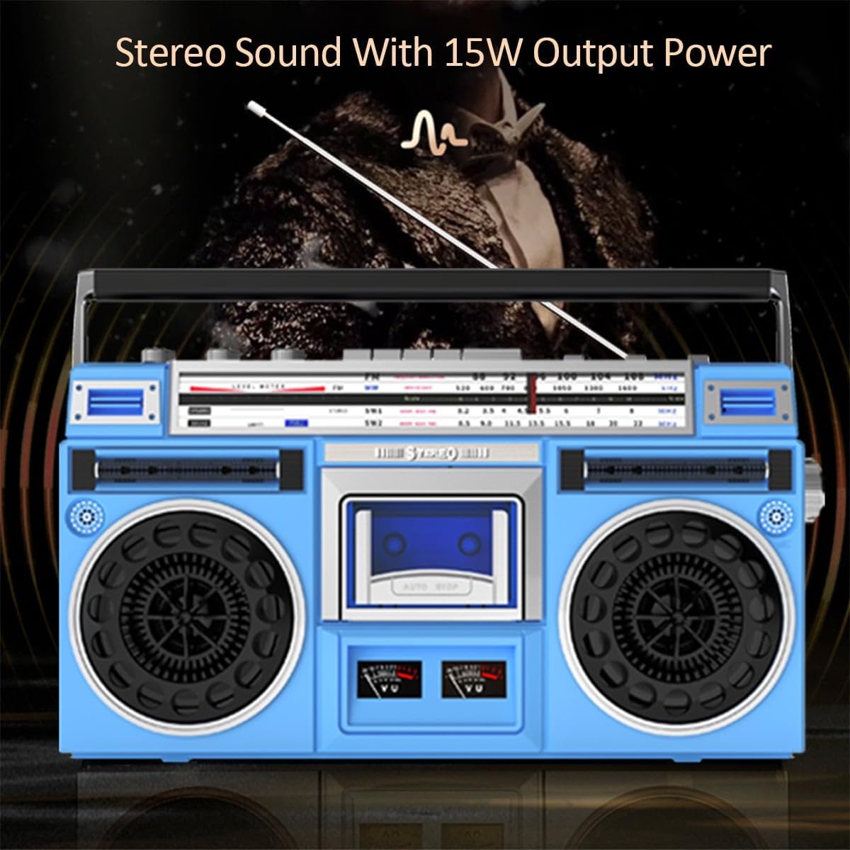 Klasyczny retro odtwarzacz CD w stylu lat 80., przenośny boombox kasetowy z radiem AM/FM, wejście SD/USB i magnetofon kasetowy, idealny na rodzinne spotkania i podróże