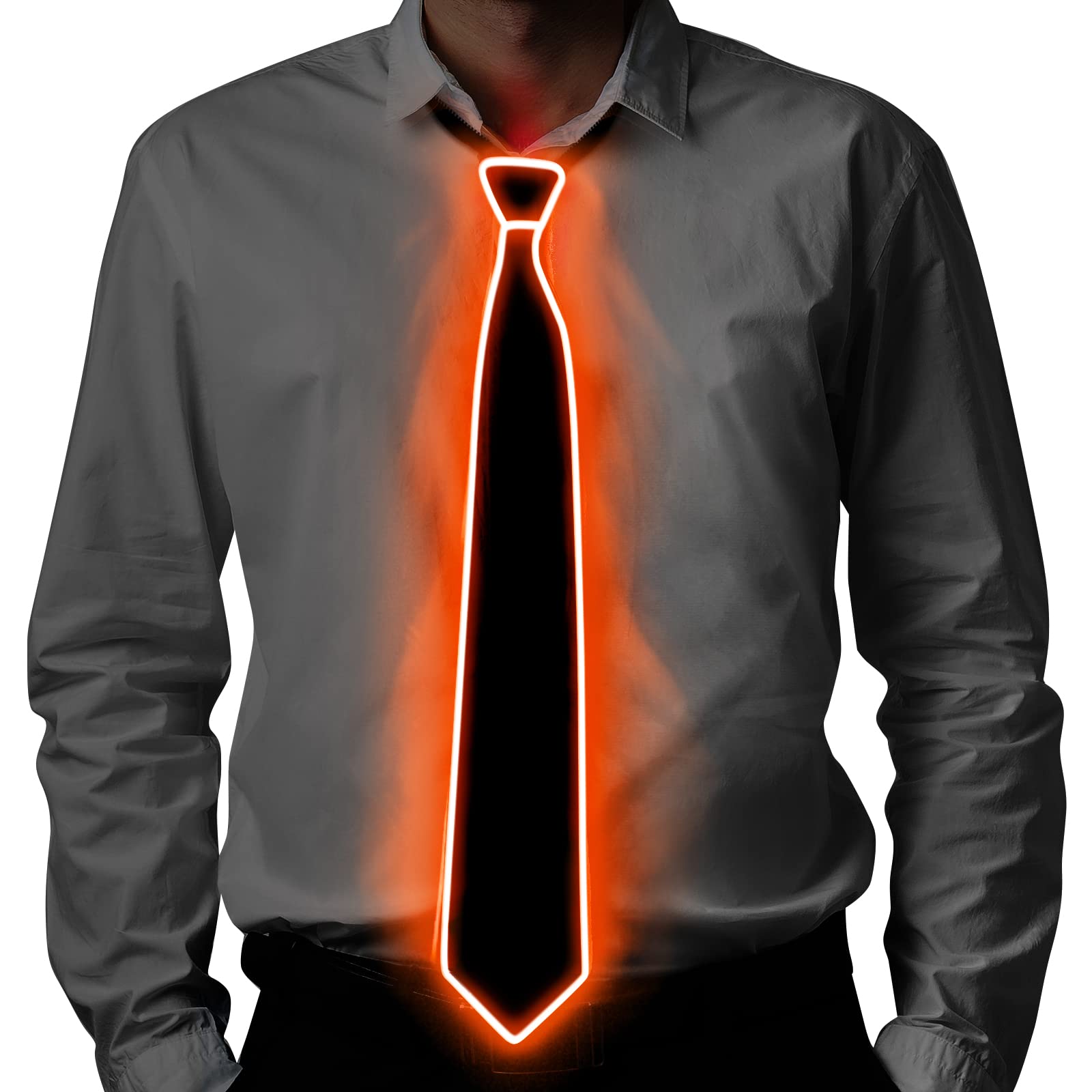 Ainiv Light Up Neckties, Man LED Luminous Tie With Power Cord, 3 Flash Modes Glow Tie, Adjustable Illuminated Zipper, Costume Accessory for Parties, Bars, Halloween, School.(Orange), (F5-3357889)