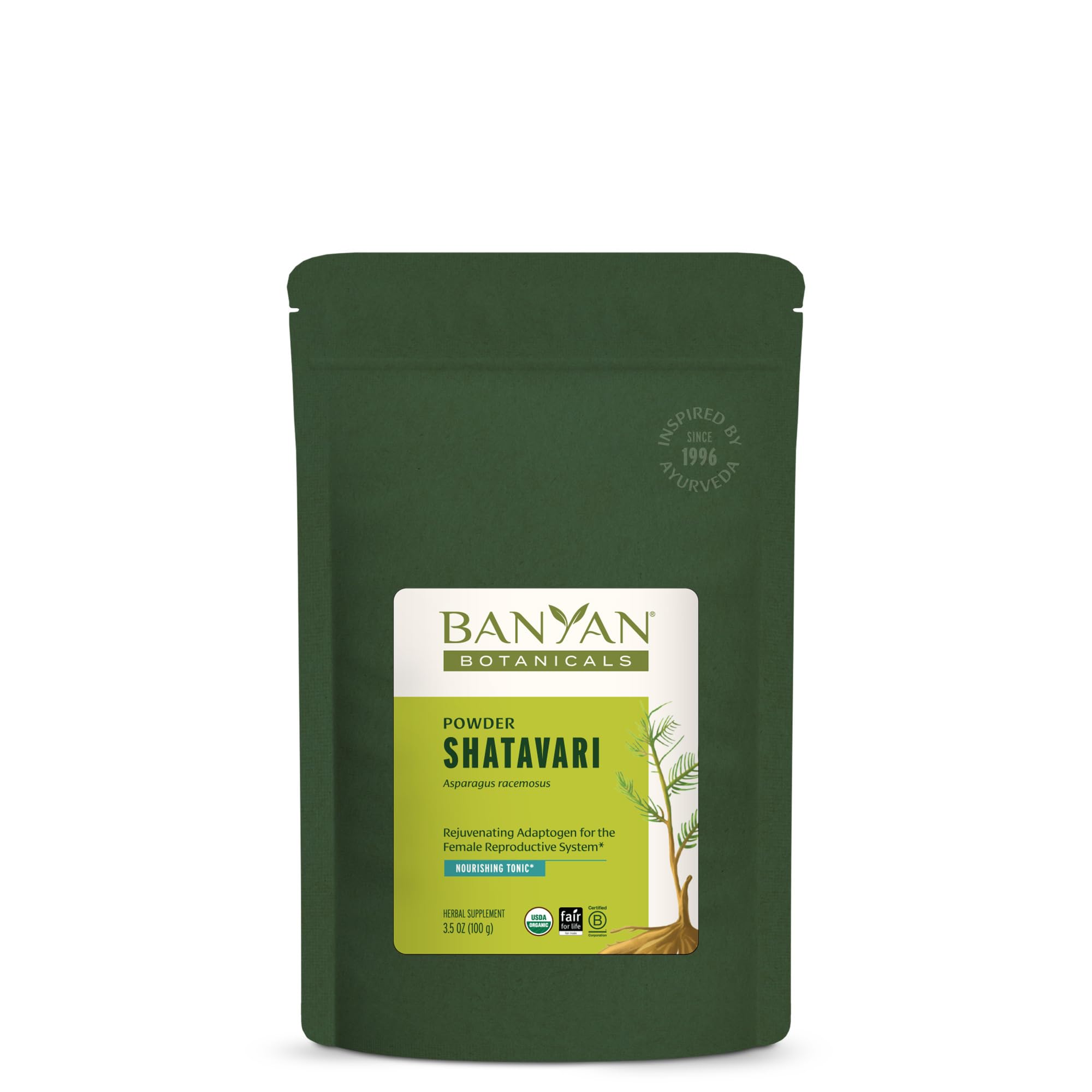 Banyan Botanicals Shatavari Powder – Organic Asparagus Racemosus Root Powder – Rejuvenating Adaptogen Tonic That Supports a Healthy Reproductive System* – 3.5 oz. – Non-GMO Sustainably Sourced VeganUSDA OrganicFair for LifeFair for Life