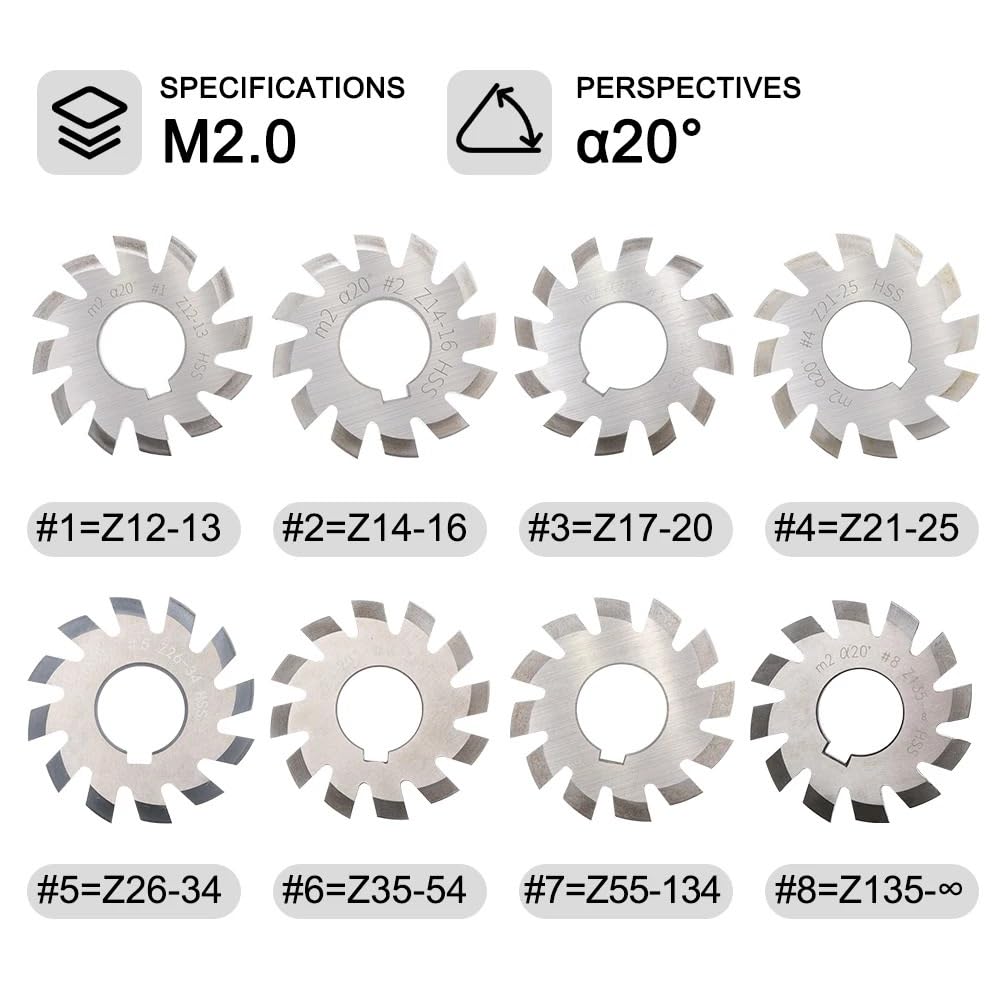 M1-M6 Involuta HSS PA20 Grados Disco Fresa para Engranaje Recto 1 Pieza