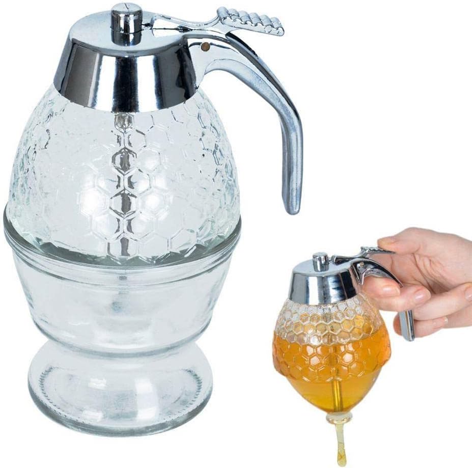 Pot Miel Distributeur De Miel 200 Ml Avec Support - Pot à Miel En Plastique Anti-Goutte Pour Cuisine