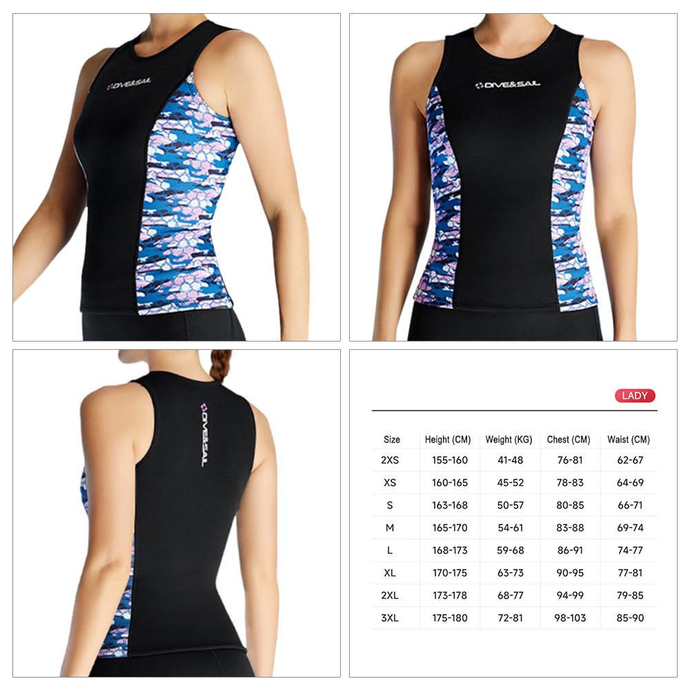 Neoprenanzug für Damen, 2 mm, ärmelloses Oberteil für Tauchen, Kanu, Schwimmen, mit Nylon, 10 % Material zum Surfen