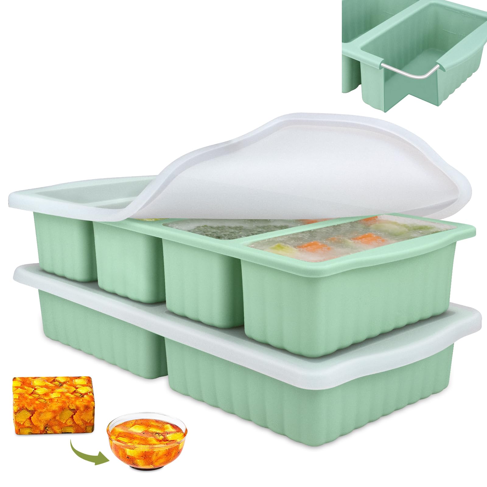 Silicone Soup Freezer Tray, 2 Pack 250ML Large Soup Containers for Freezing, Microwavable Dishwasher Soup Cubes Freezer Moulds with Lid, for Meal Prep, Sauce, Broth, Food, Extra Large Ice Cubes
