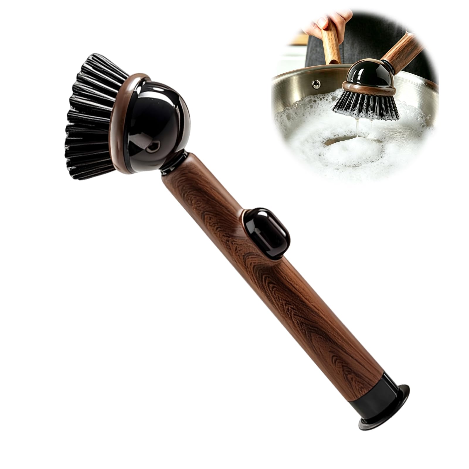 Jianglai Wood Grain Soap Dispensing Dish Brush, Washing Up Brushes For Kitchen, Scrubbing Brush With Handle, Cleaning Brushes Kitchen Brushes For Dishes Pot Pan Sink Cleaning (Wood Grain)