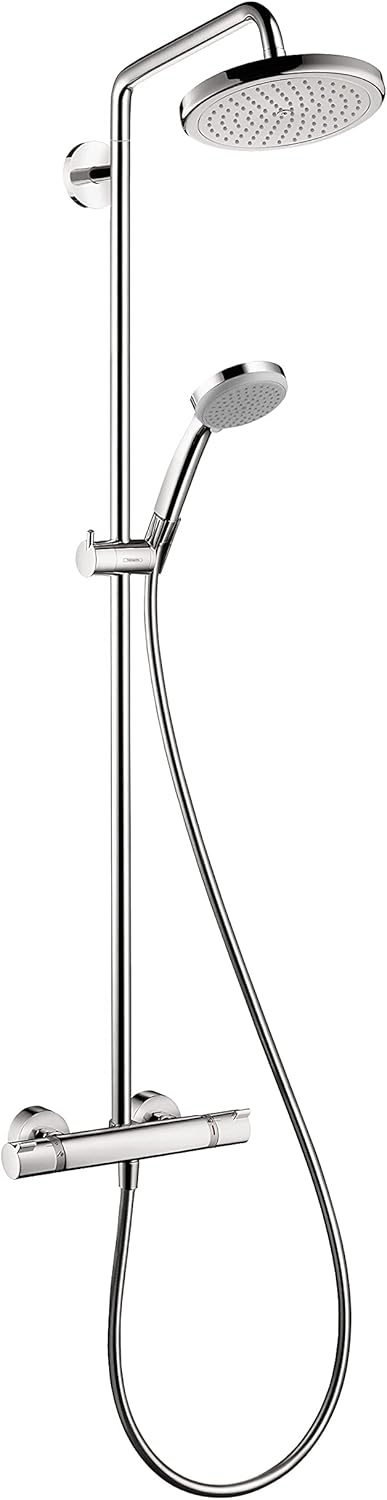 hansgrohe Croma Shower Faucet Set with Handheld Shower, Rain AirPower Spray, QuickClean Showerpipe Shower Set in Chrome, 27185001 Large & Croma Sliding Height Adjust Air Infusion, Rain AirPower Spray