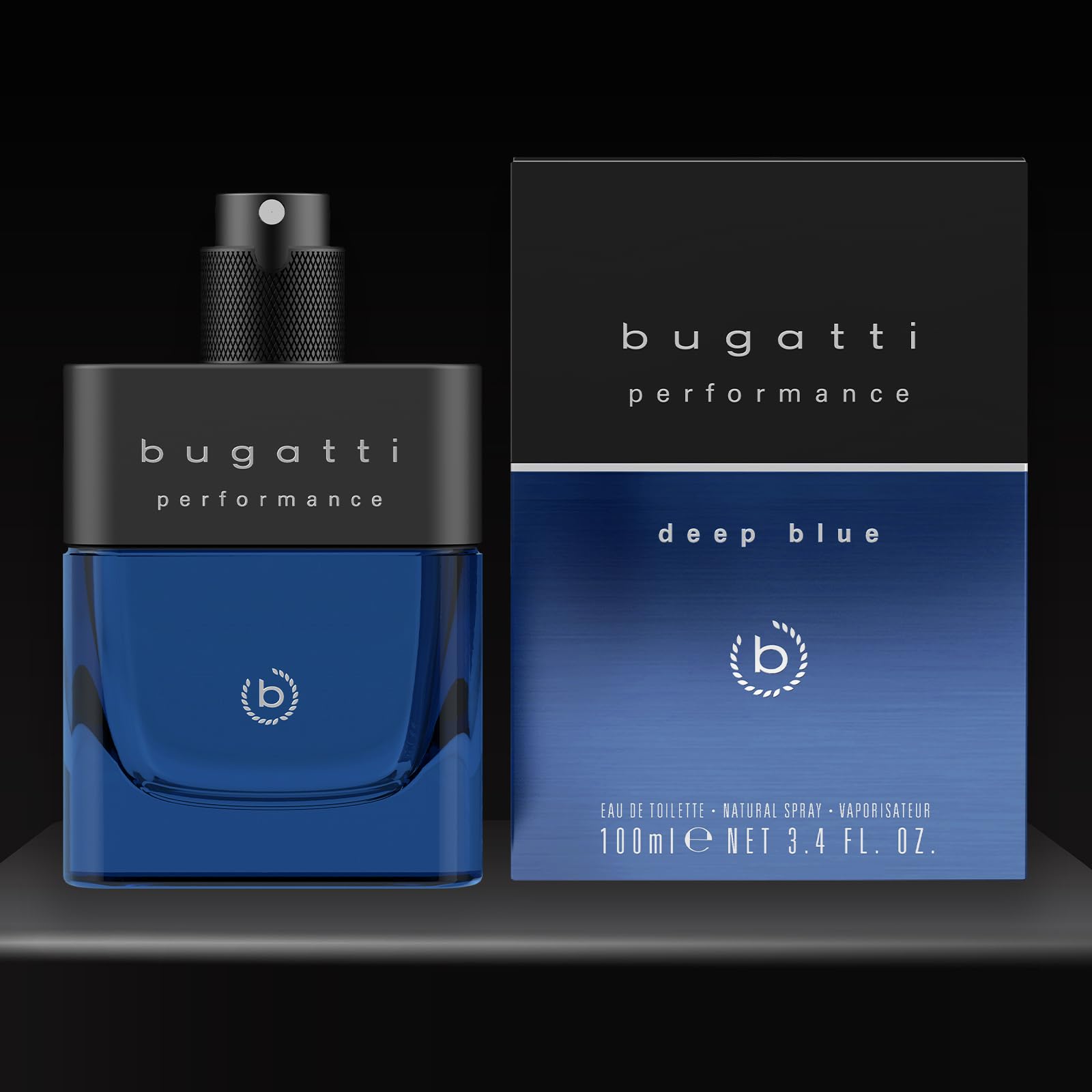 bugatti Performance Deep Blue Perfume para hombre, 100 ml, perfume fresco de fougères para hombre con bergamota, pimienta, sándalo, almizcle y ámbar, potente con notas acuáticas vivas