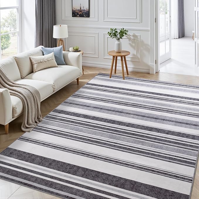 Tapis salon poils ras résistant aux taches 200x300cm gris moderne pour grande pièce