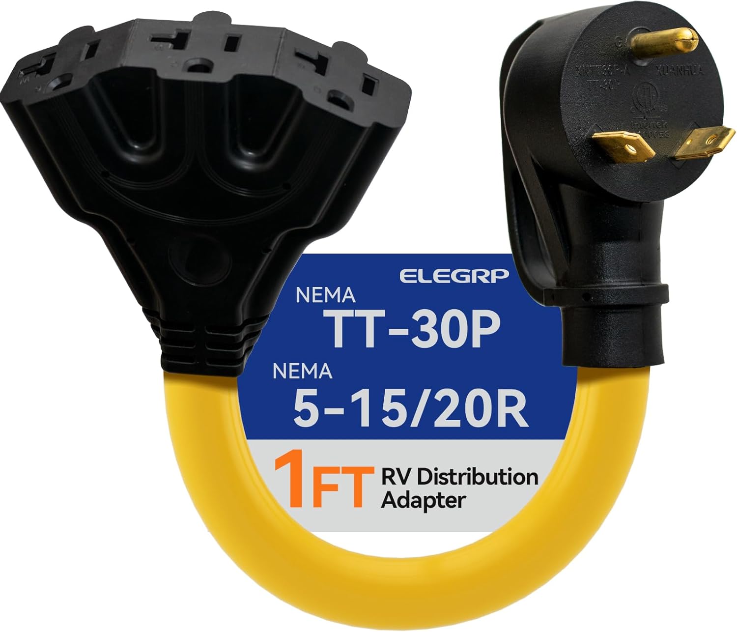 ELEGRP 30 Amp to 50 Amp RV Adapter Cord 12", NEMA TT-30P Male to 14-50R Female, Heavy Duty Dogbone Electrical Converter for Campers, Travel Trailers, Motorhomes - STW 10/3 Gauge, UL Standard Compliant