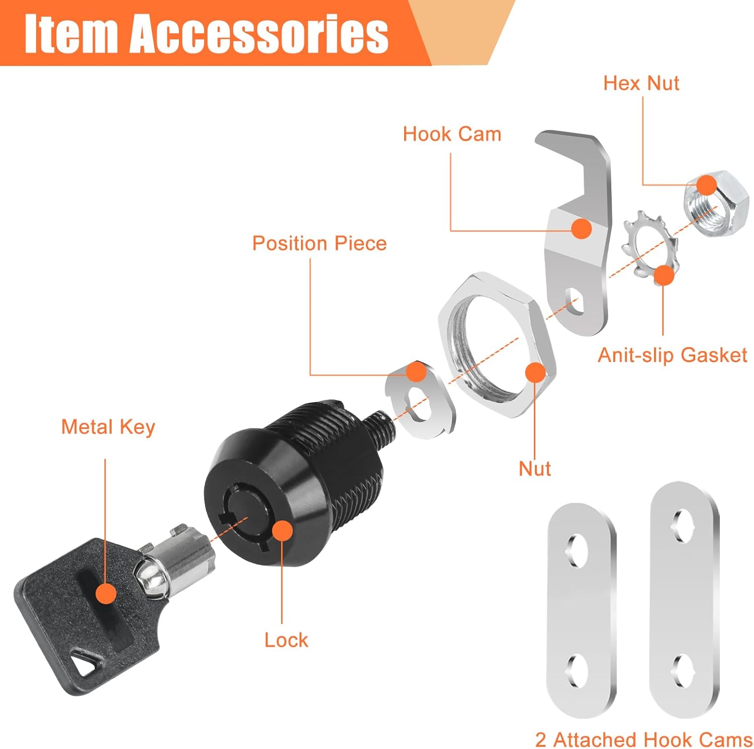 2 Pack Black Toolbox Lock with Keys, 5/8 Inch Keyed Alike Cabinet Tubular Cam Locks, Hook Cam for Harbor Freight Tool Cart, Zinc Alloy