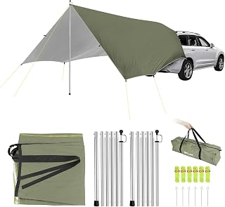 SAN LIKE Toldo Impermeable para Coche, Tienda de campaña para Techo, Tienda de campaña con Barra, toldo para Camping, toldo para autobús y Furgoneta, 2,96 m x 4 m x 4,40 m