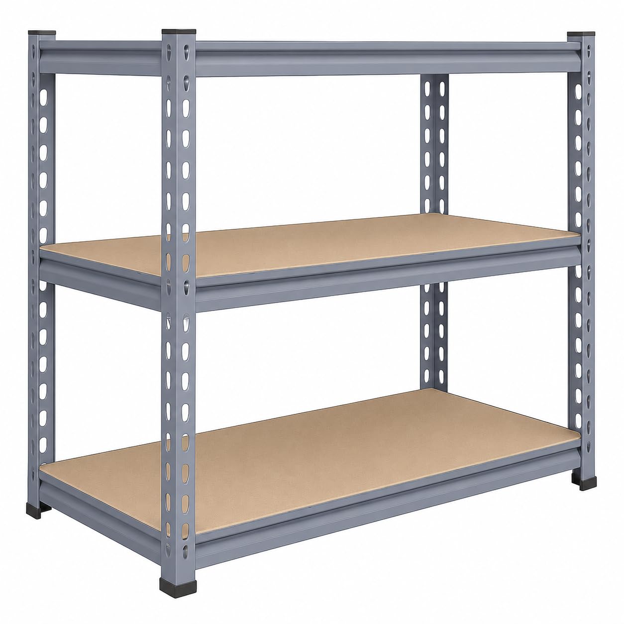 BonKaso Adjustable 3-Shelf Metal Storage Rack | Bolt-Free Assembly | Galvanized Metal | 7mm Thick MDF Board, 20kg Capacity Per Shelf | 27 X 24 X 12 Inch Grey