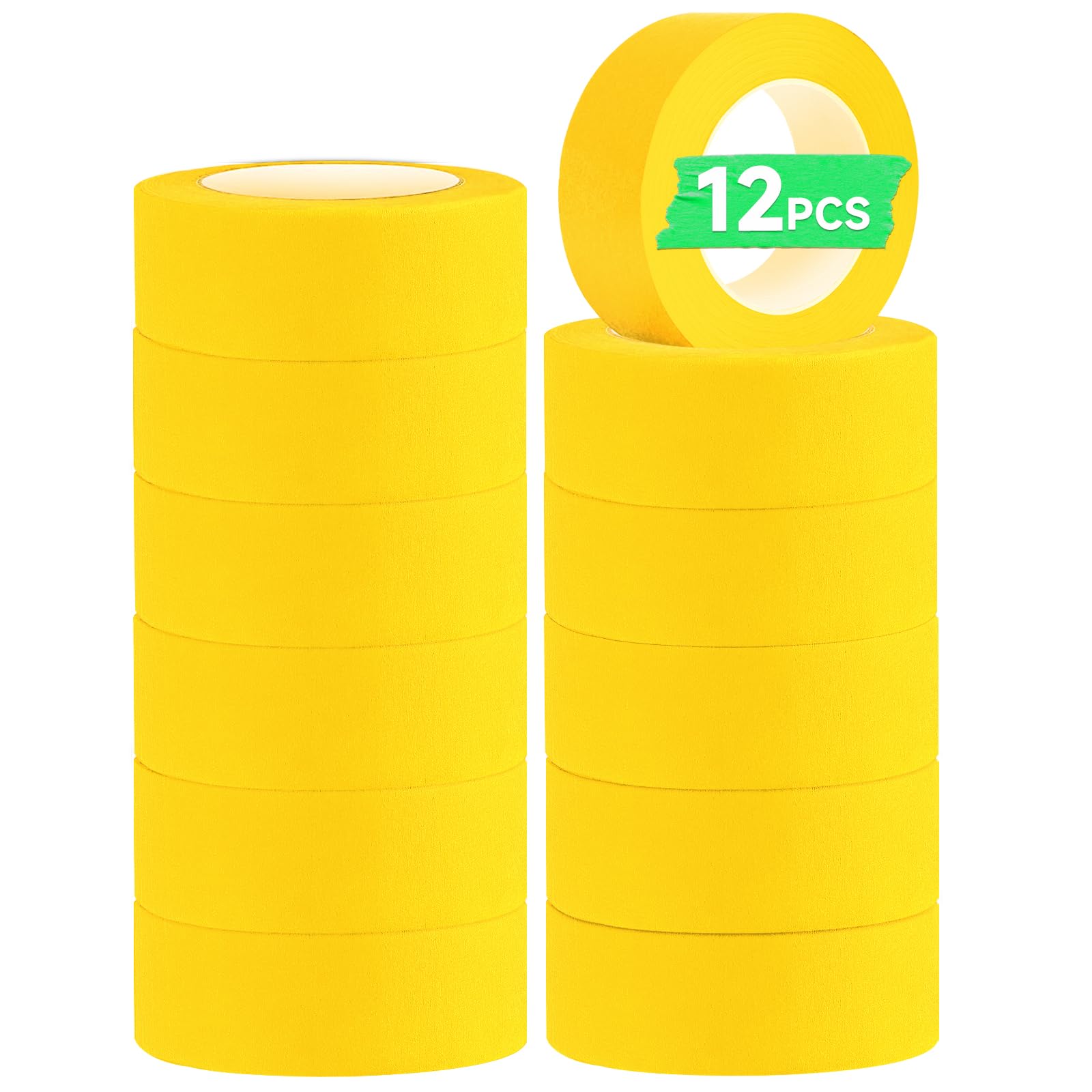 Hsxfl Premium Masking Tape for Painting 12 Rolls 24 mm x 20M Decorators Tape Multi Surface Painting Tape for Painting Artists Decorating (Yellow)