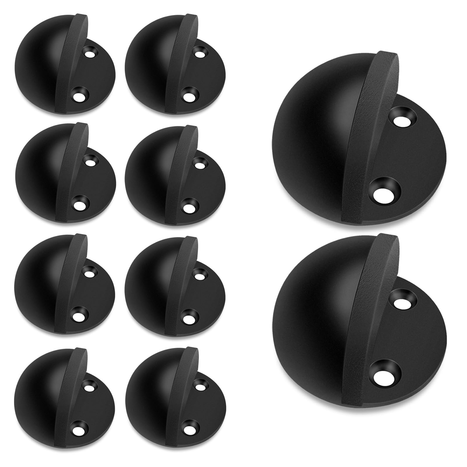 10 Pack Door Stoppers Self Adheisve Black Floor Door Stop Stainless Steel No Drill Rubber Bumper Doorstop Wall Protector, Dome Shaped