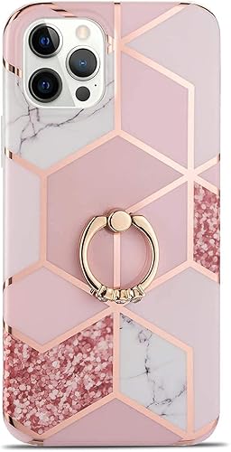 MANLENO Funda compatible con iPhone 1212 Pro, diseño de mármol con soporte de anillo, soporte de soporte, diseño brillante, para mujeres y niñas,
