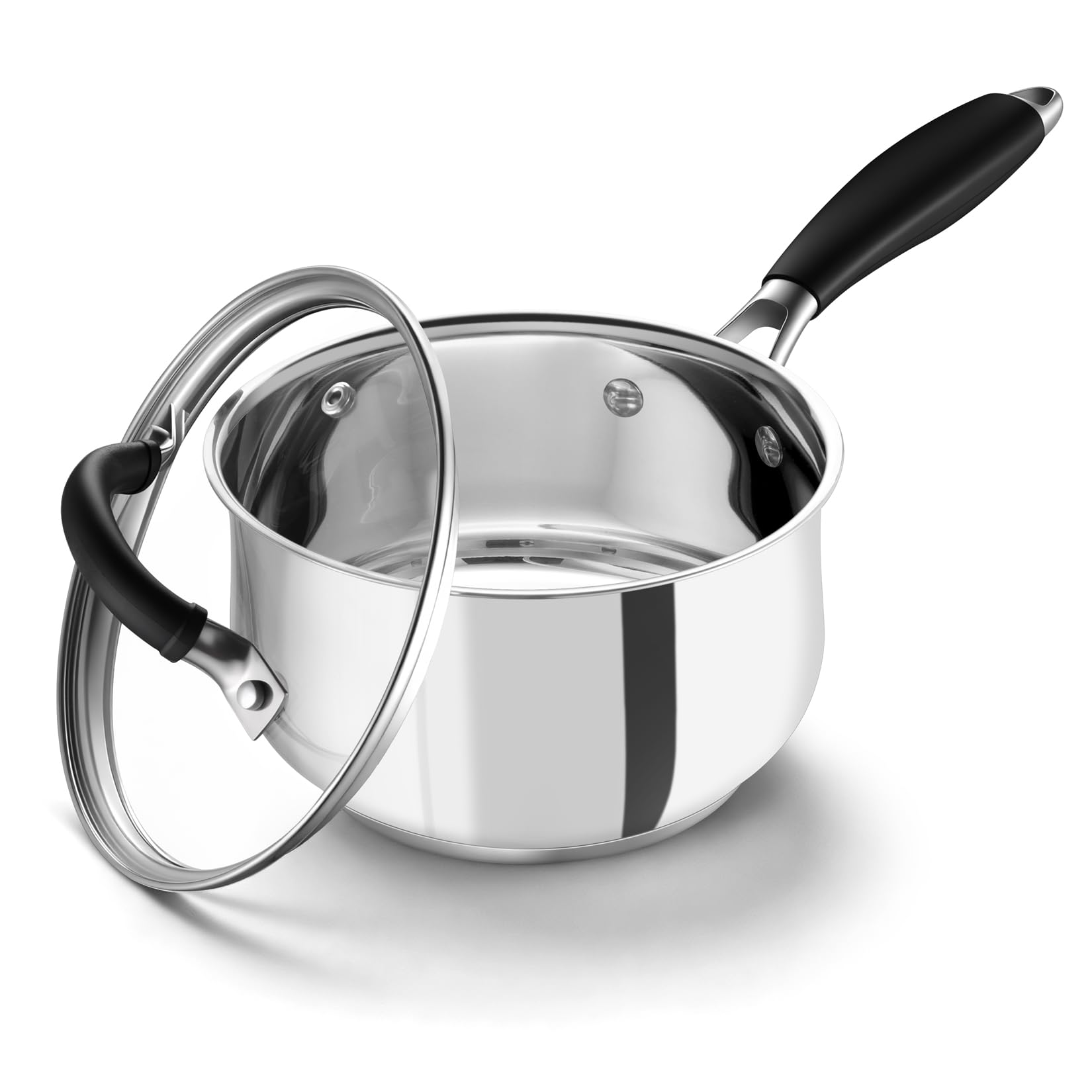 Homikit Saucepan with Lid, 16cm Stainless Steel Milk Pan Sauce Cooking Pot, Tri-Ply Bottom for Induction, Gas & Electric Hobs, Non-Toxic & Sturdy, Easy Clean