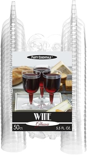 Miniatura 10 de Party Essentials Copas de vino desechables de plástico duro de dos piezas, 100 unidades, 5.5 onzas, transparente