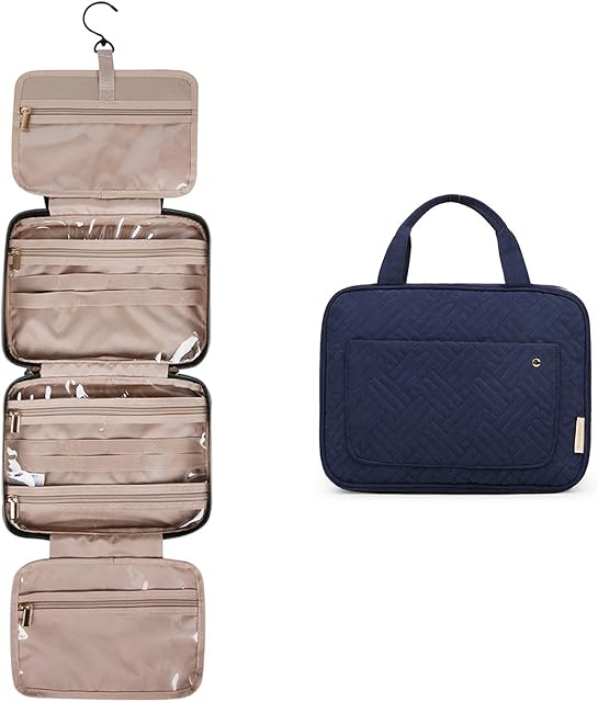 BAGSMART Toiletry Bag Large Hanging Travel Wash Bag Womens Cosmetic Bag for Full Sized Container Dark Blue