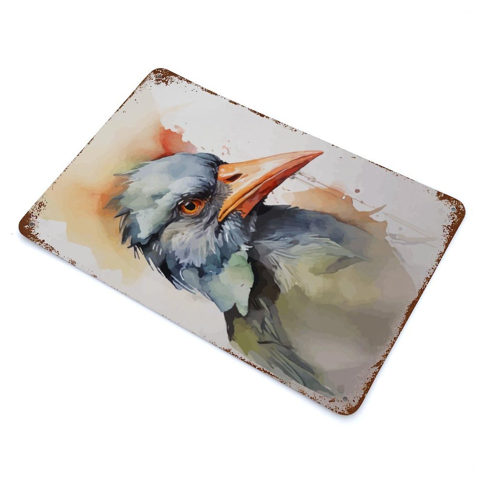 Vintage Rust Metal Sign with Bird Watercolor Design 11.8"x7.9", for Garage, Bar And Workshop Decor, Retro Wall Decor