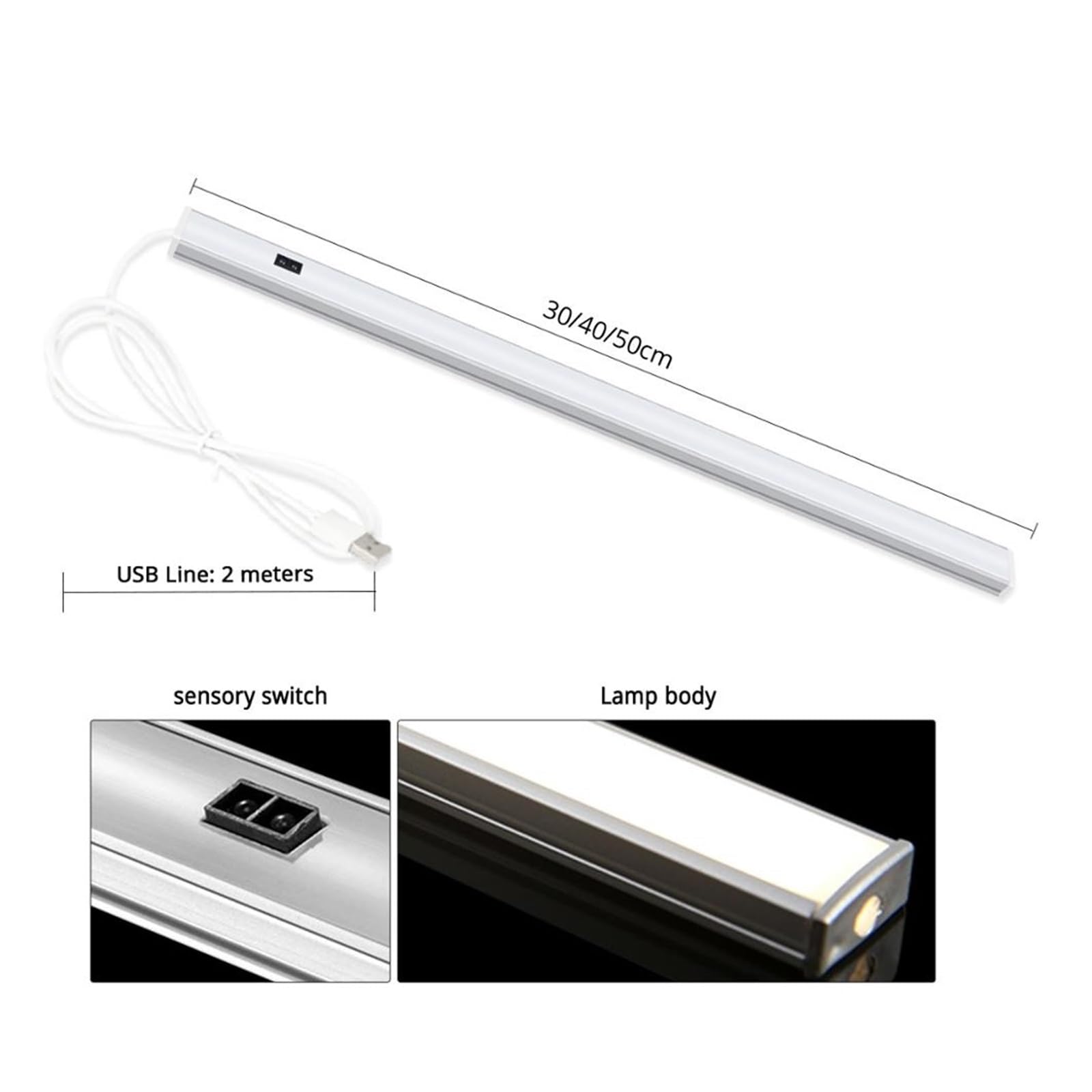 Oświetlenie Pod Szafką Ręcznie Sweep Przełącznik Czujnika Ruchu Lampy Stołowe Listwa Świetlna LED Lampka Nocna 5V USB Biurko Dekoracja Szafy Lampa Stołowa Do Czytania 30/40/50 Cm(3 Colors,40CM)