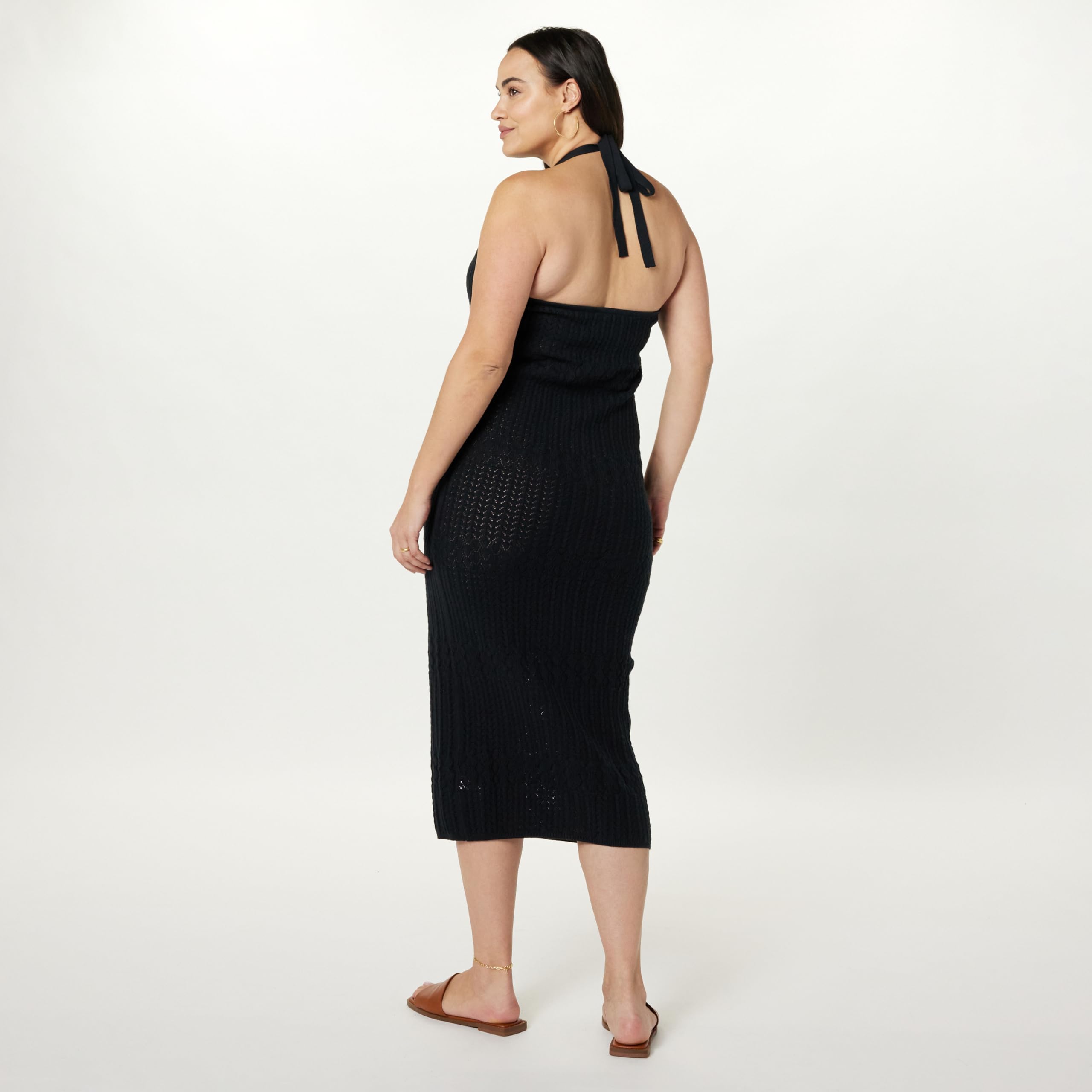 The Drop Vestido midi Jayla para mujer, en croché, con tirantes