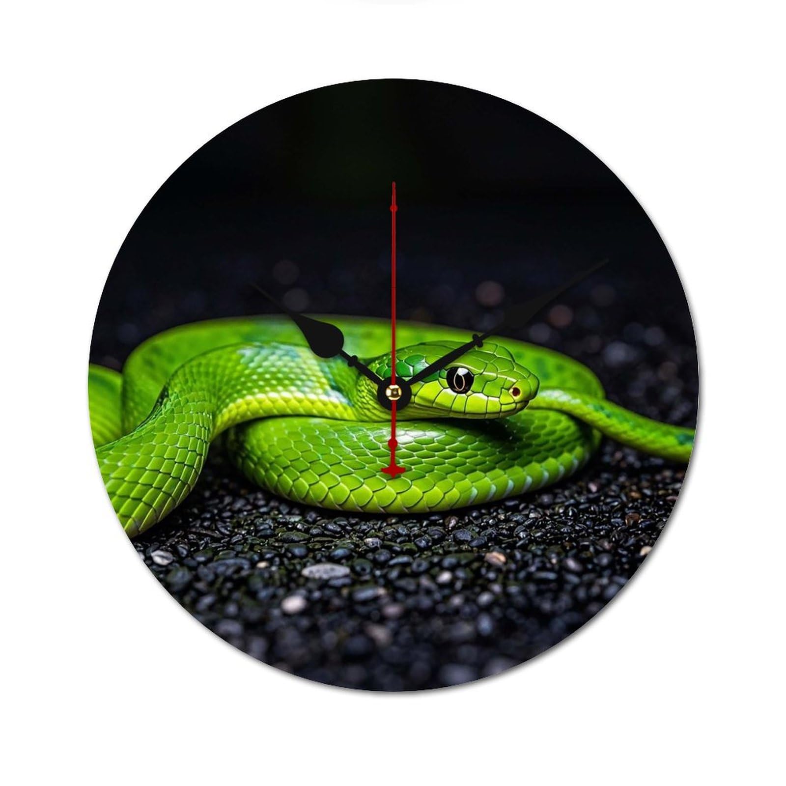 Horloge murale moderne en bois 60 cm sans cadre serpent vert pour salon