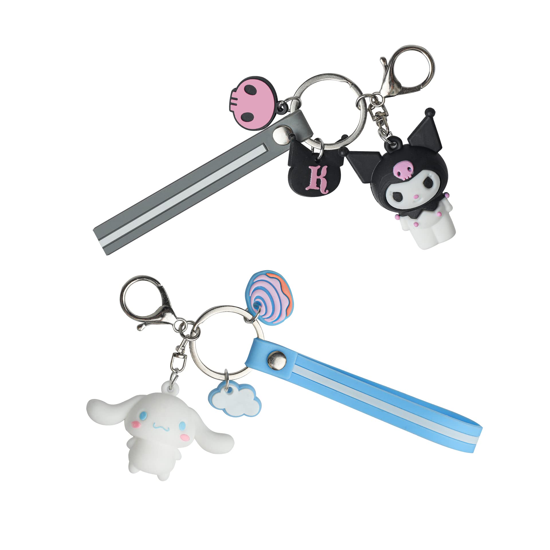 Kuromi Keyring, Anime Keyring, Girls Keyrings Birthday Christmas Gifts, 2 PCS (Kuromi & Cinnamon Dog)