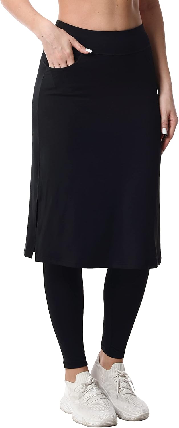 HOKOYI Women's Modest Long Skirt with Attached Leggings Pockets Midi Cover Up Workout Skirted Capris