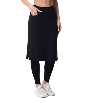 HOKOYI Womens Modest Long Skirt with Attached Leggings Pockets Midi Cover Up Workout Skirted Capris