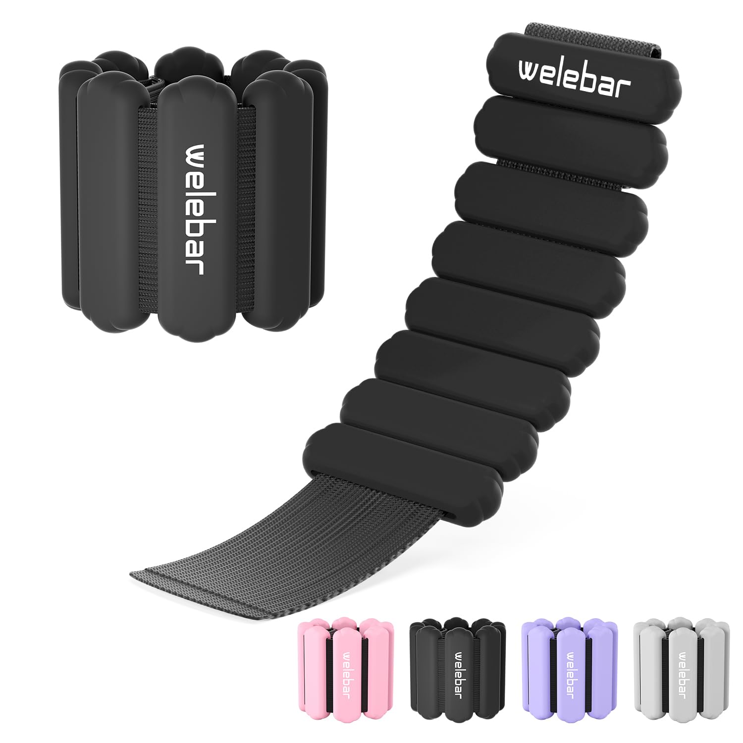 Welebar Adjuestable Wrist Weights for Women, Set of 2(1 lb Each) Wearable Silicone Ankle Weights for Running, Yoga, Fitness Training, Aerobics, Pilates (Black)
