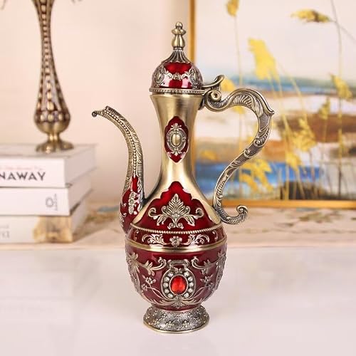 Vintage Turkish Coffee Pot Cups Set with Tray and 6 Cups Retro Coffee Pot Cups Set Exquisite Wine Pot Set Decorative Vintage Tea Service Set for Home Party Decor (Retro Red)
