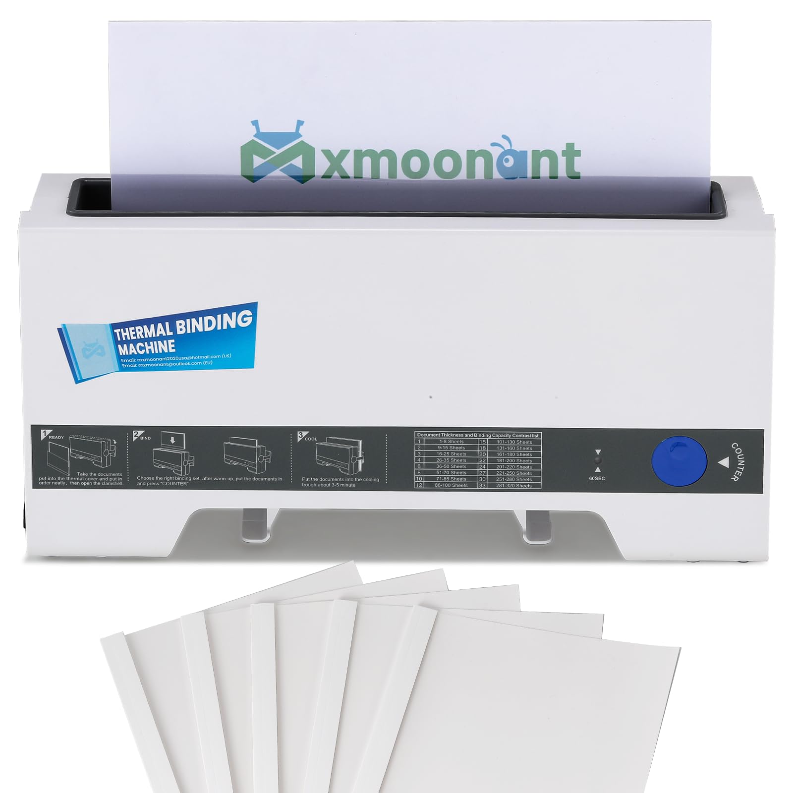 Mxmoonant TH-36 Thermobindemaschine, max. 200 feuilles, A5/A4, 5 couvertures thermocollantes