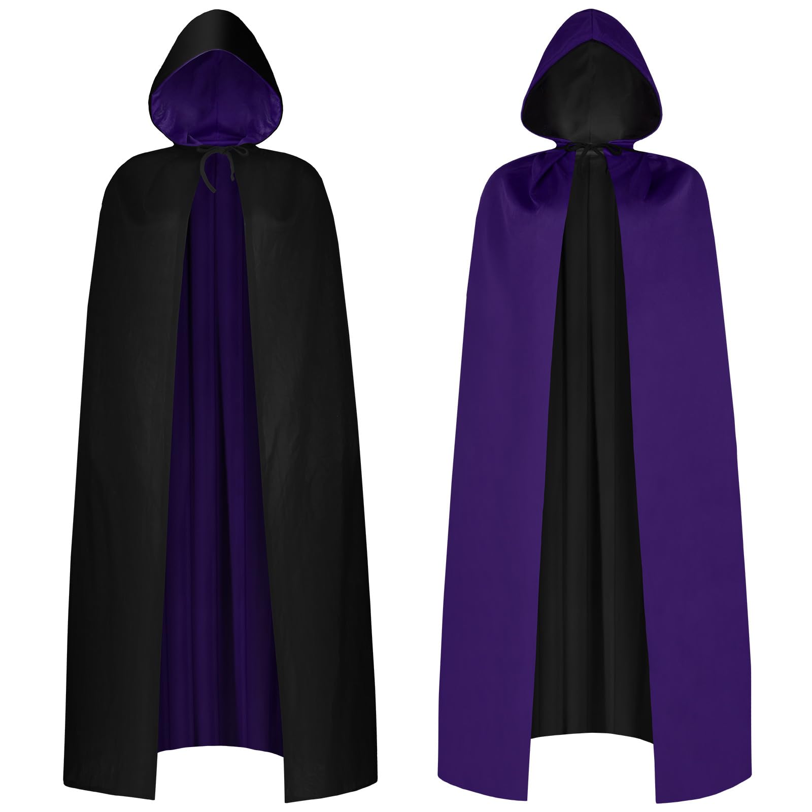 AOOWU Adult Hooded Cape, Unisex Reversible Black Purple Hooded Cloak, Vampire Cape Witch Cloak, Adult Fancy Dress Costume for Halloween Christmas Party Carnival Cosplay, 150CM