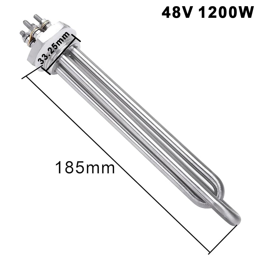 DERNORD 48V 1200W Heizelement 1 Zoll DN25 BSP Heizstab Edelstahlflansch with Silikonring Doppel U Typ
