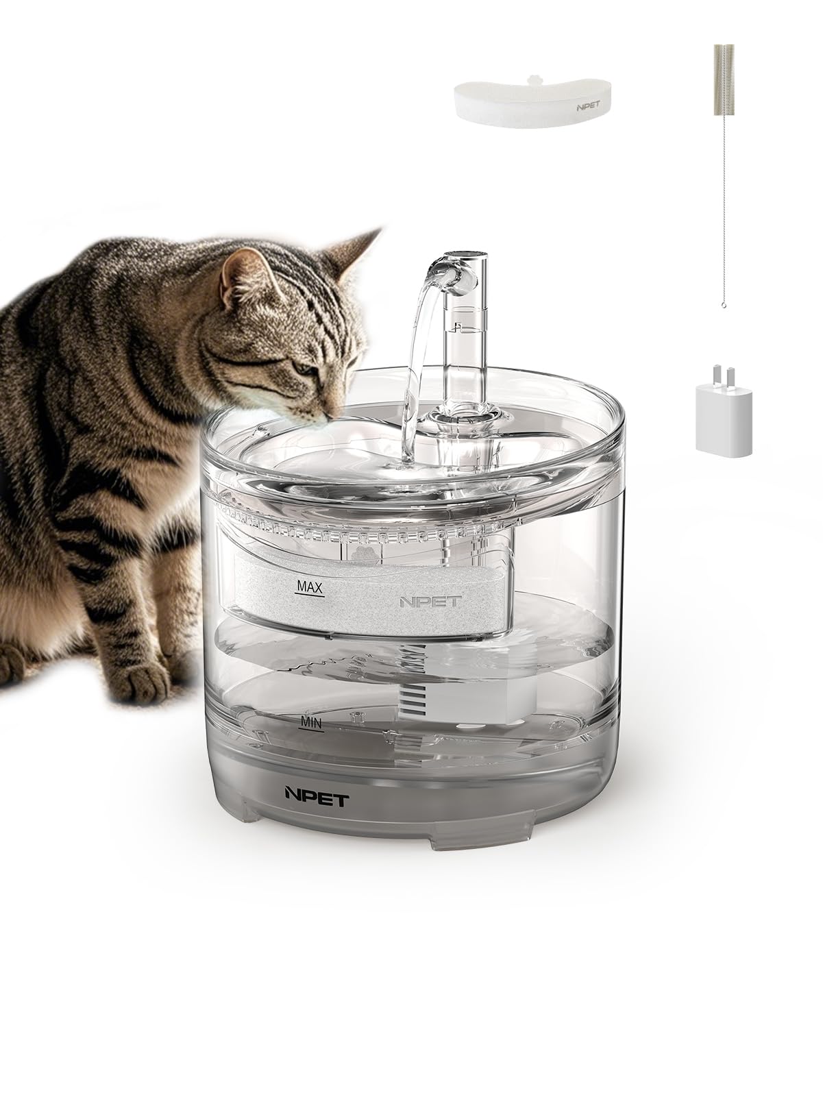 NPET WF050 Cat Water Fountain, Dog Water Dispenser, 1.5L Super Quiet Automatic Pet Drinking Fountain with Faucet Kit
