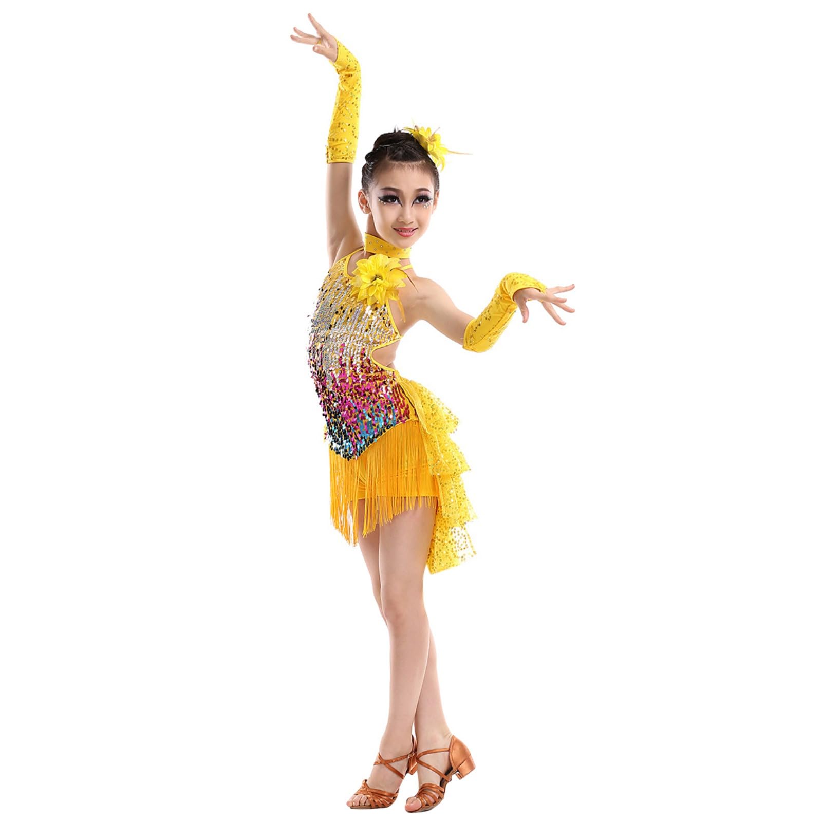 Abito Da Ballo Latino Bambina – Paillettes, Nappe, Top E Gonna, Per Salsa Samba Rumba Jazz E Carnevale