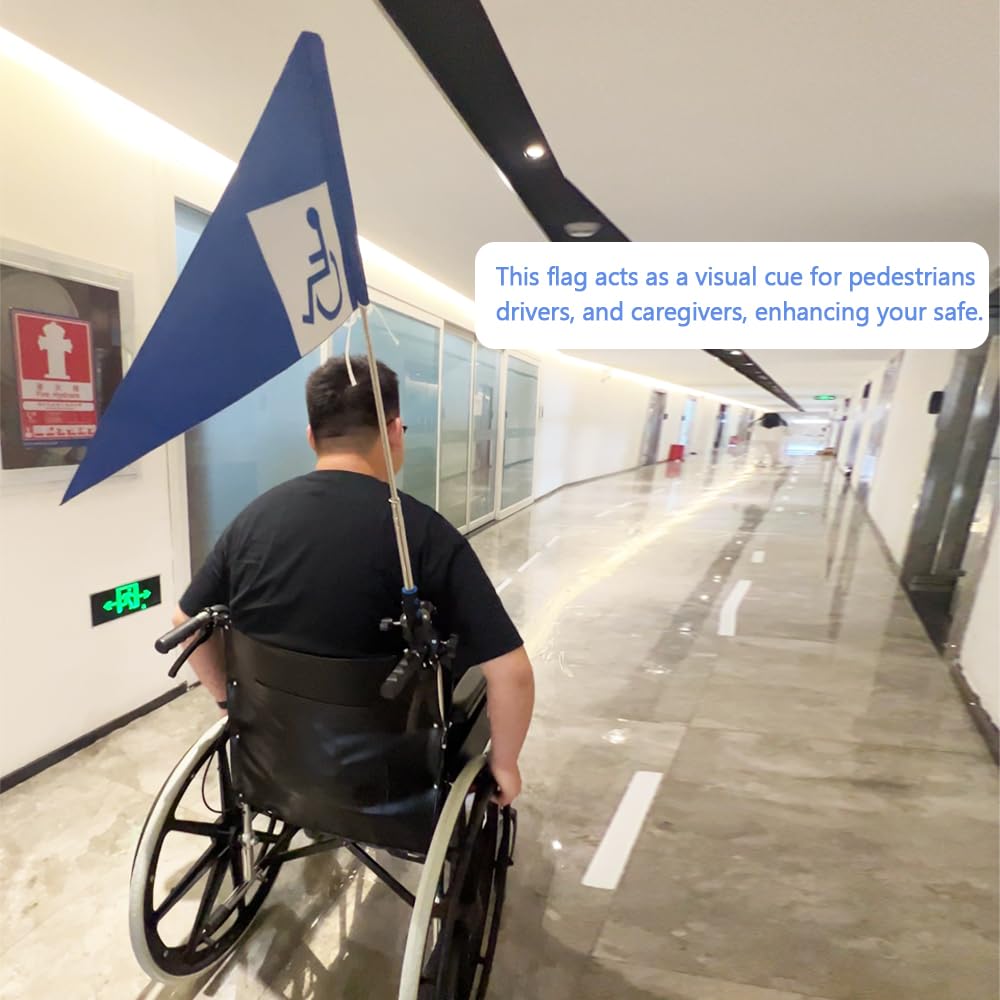 Bandera de silla de ruedas para discapacitados para scooters de movilidad, andadores, accesorios de seguridad, 6.5 pies de longitud, plegable (azul)