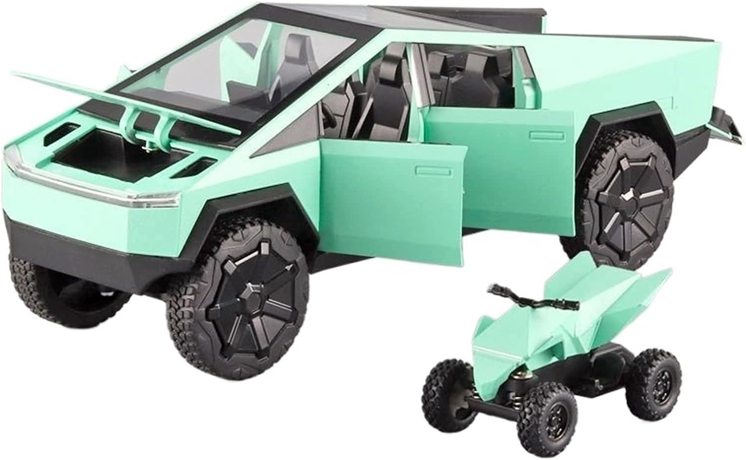 Magicwand 1:24 Scale Die-Cast CyberrTruck【Free Wheel】 with 6 Openable Doors,Steerable Tyres,Working Horn,Working Lights【Pack of 1】【Emerald Green】